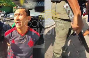 Morador de rua parte pra cima de mulher que o ajudava e é preso em Teresina (Foto: Repórter 12/Conecta Piauí) Morador de rua parte pra cima de mulher que o ajudava e é preso em Teresina (Foto: Repórter 12/Conecta Piauí)