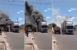 Caminhão pega fogo em frente à Prefeitura de Coivaras; chamas são controladas (Foto: Reprodução) Caminhão pega fogo em frente à Prefeitura de Coivaras; chamas são controladas (Foto: Reprodução)