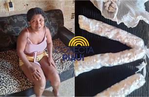 Mulher é presa com três sacolas de drogas em Teresina (Foto: Conecta Piauí) Mulher é presa com três sacolas de drogas em Teresina (Foto: Conecta Piauí)