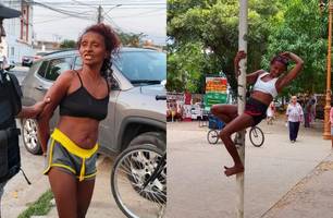 Mulher presa por tráfico de drogas brinca com imprensa e manda 'beijo' em Teresina (Foto: Repórter 12/Conecta Piauí) Mulher presa por tráfico de drogas brinca com imprensa e manda 'beijo' em Teresina (Foto: Repórter 12/Conecta Piauí)