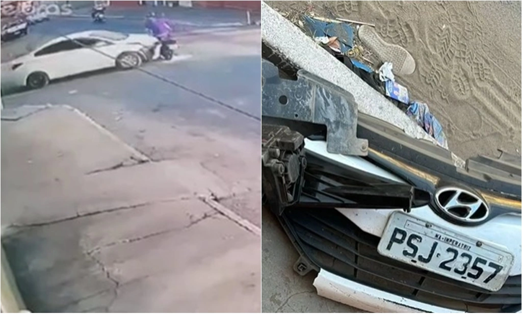 Para-choque do carro foi arrancado com a colisão