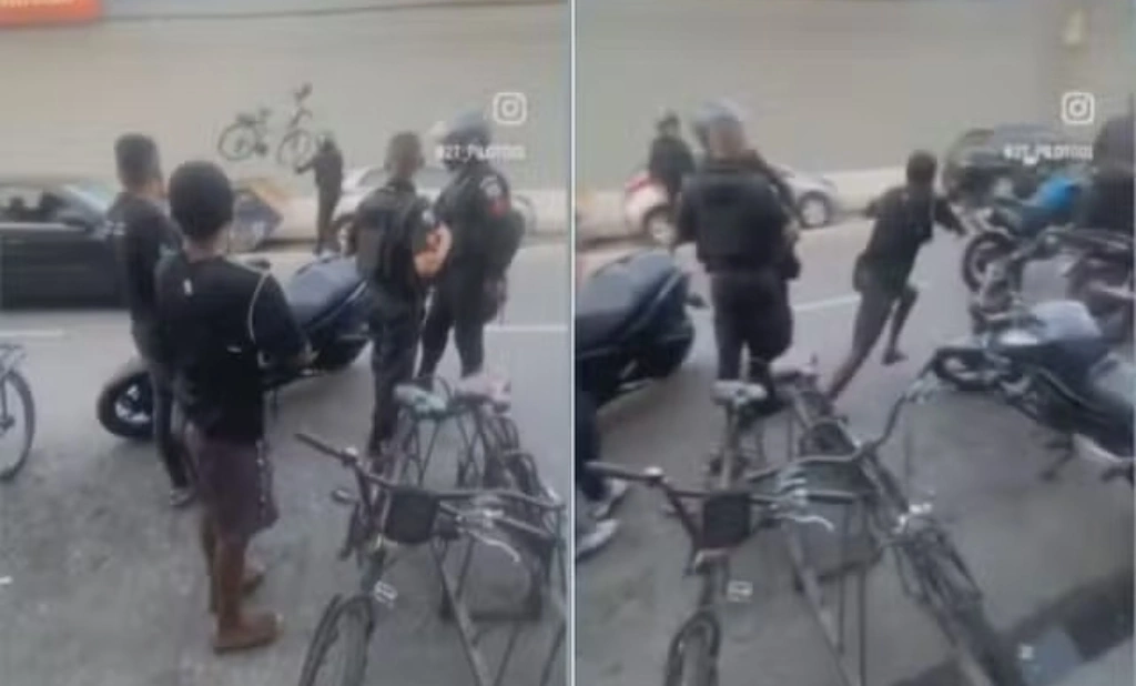 PM joga bicicleta de homem no lixo e tem moto empurrada em confusão no Rio