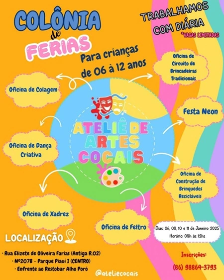 Ateliê de artes em Timon oferece colônia de férias para crianças