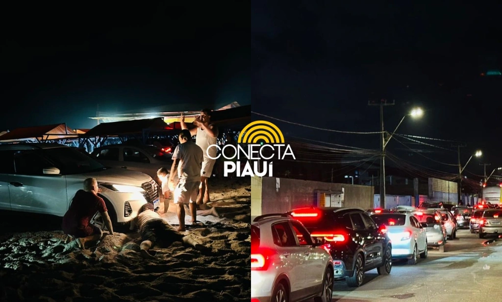 Carros são inundados pela maré durante espera em engarrafamento no Maranhão