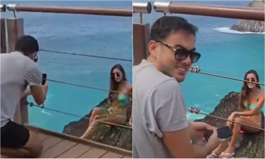 Mulher é filmada invadindo área de risco em Fernando de Noronha para tirar fotos