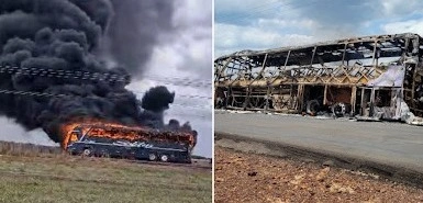 Ônibus da Solitur pega fogo na rodovia MA-034; todos os ocupantes escapam ilesos