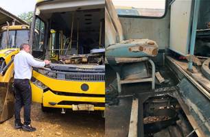 Prefeito de Curimatá expõe ônibus escolares sucateados deixados pela antiga gestão (Foto: Reprodução) Prefeito de Curimatá expõe ônibus escolares sucateados deixados pela antiga gestão (Foto: Reprodução)