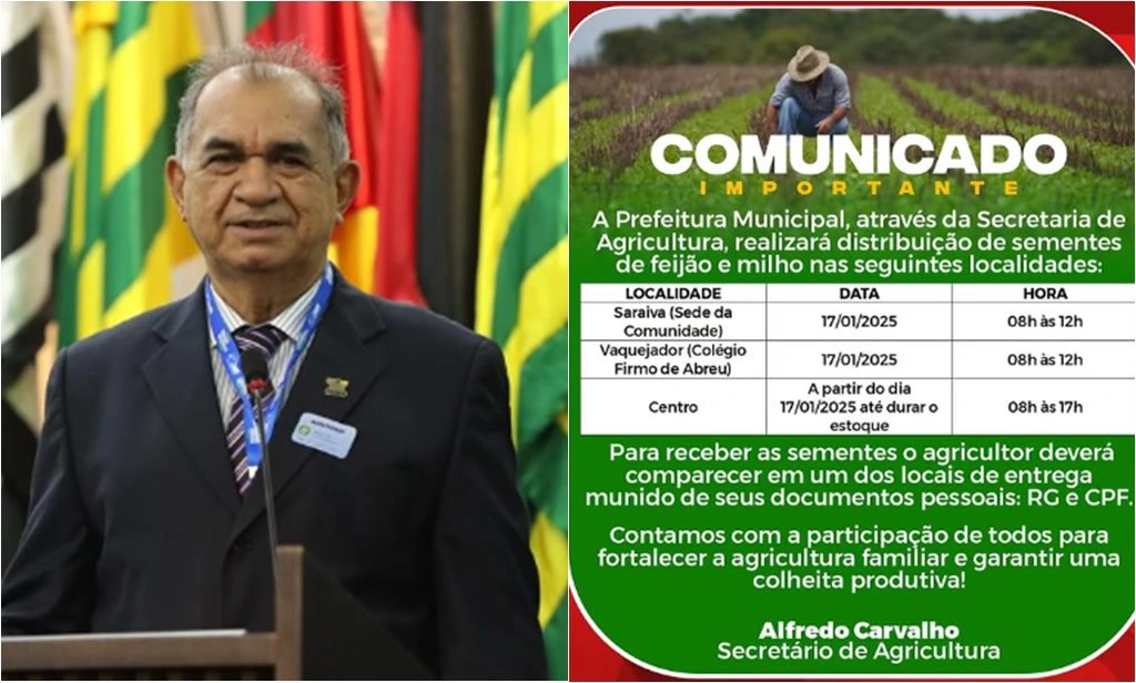 Prefeito de Pau D'Arco do Piauí anuncia distribuição de sementes para agricultores