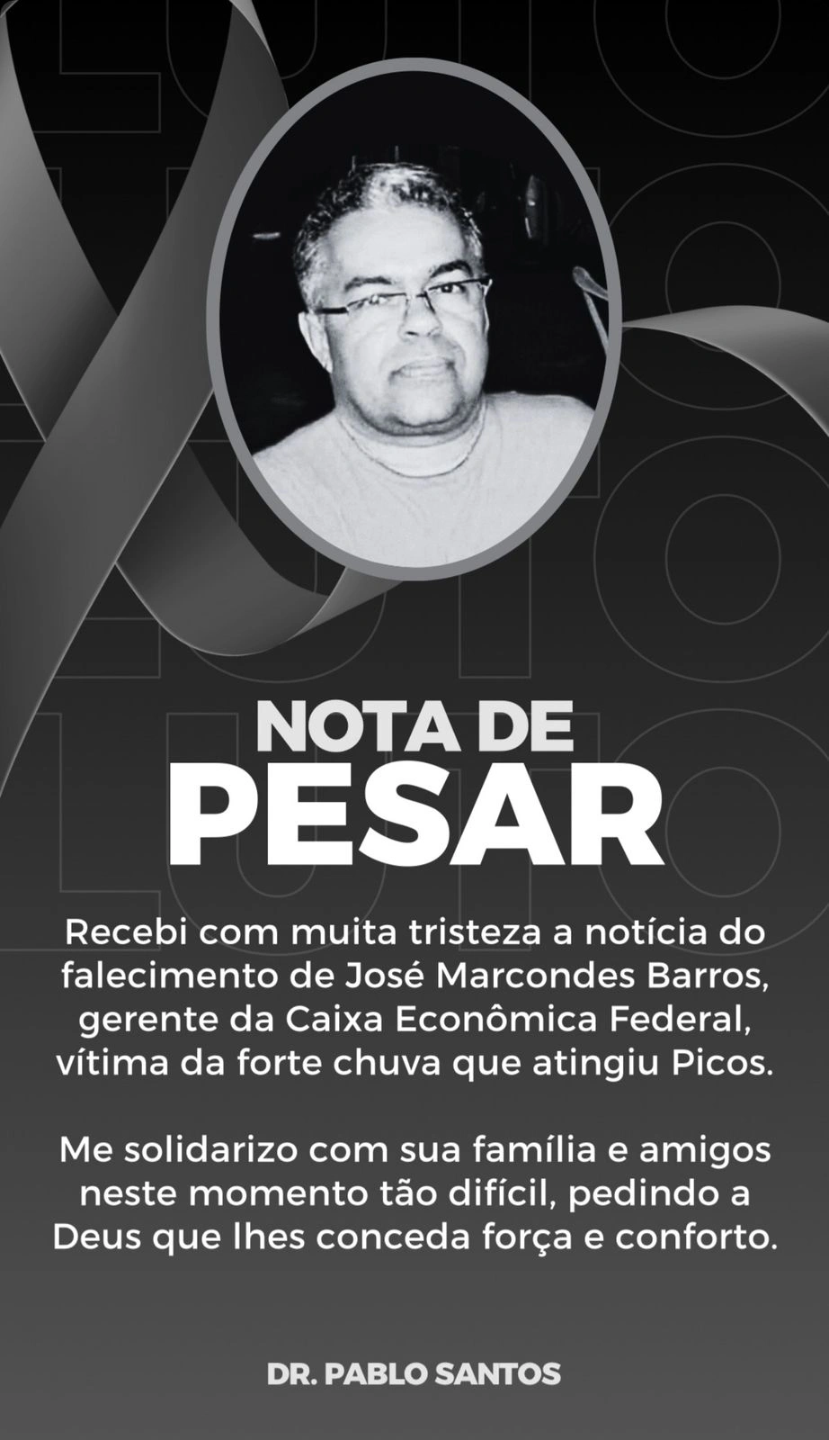 Prefeito de Picos lamenta morte de gerente da Caixa durante forte enxurrada
