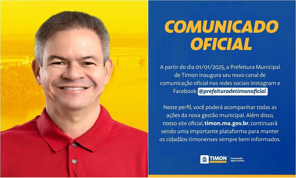 Rafael anuncia perfil oficial da Prefeitura de Timon nas redes socias