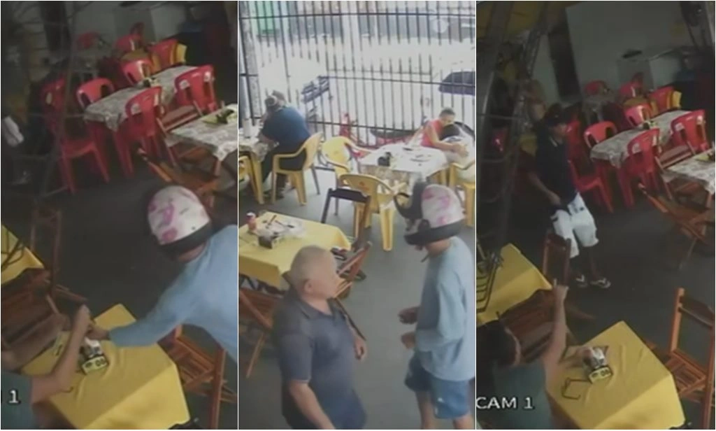Vídeo flagra dupla assaltando restaurante no horário do almoço em Timon
