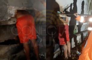 Bandido fica preso na parede ao tentar invadir casa em Teresina e é socorrido (Foto: Reprodução) Bandido fica preso na parede ao tentar invadir casa em Teresina e é socorrido (Foto: Reprodução)