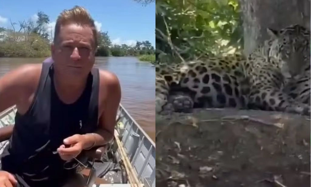 Cantor Leonardo fica cara a cara com onça-pintada em pantanal