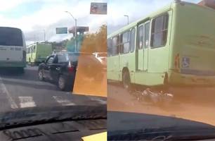 Colisão entre ônibus e moto causa congestionamento na av. Maranhão, em Teresina (Foto: Reprodução)