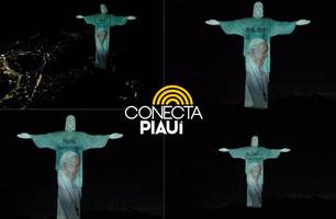 Cristo Redentor recebe projeção em imagens do papa Francisco (Foto: Santuário Cristo Redentor/Divulgação)