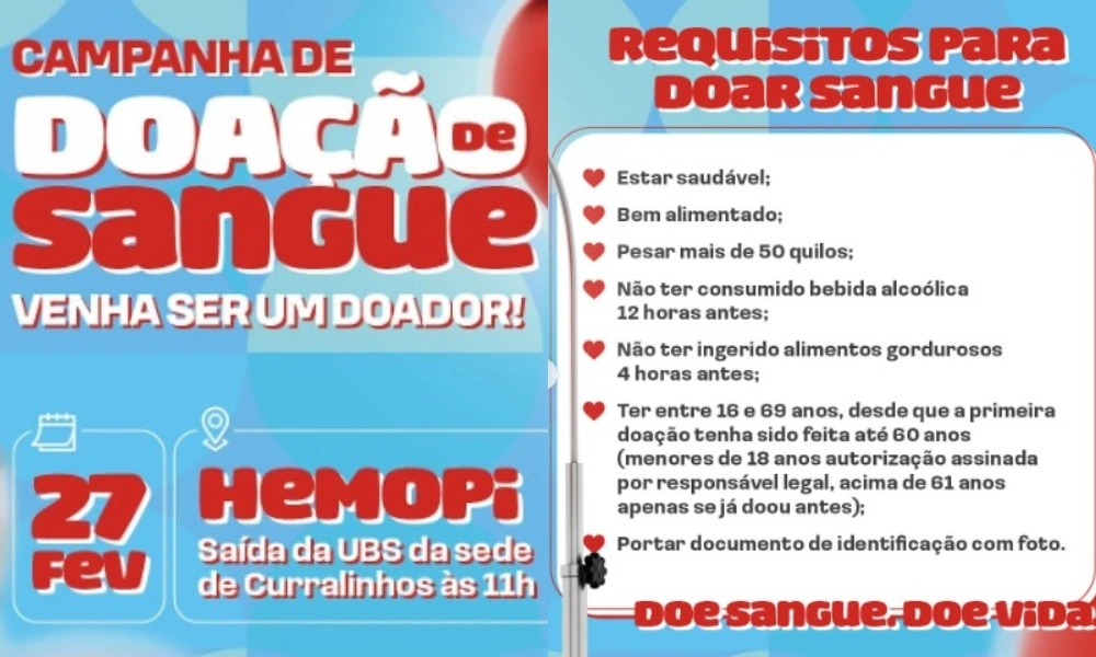 Curralinhos promove campanha de doação de sangue com transporte gratuito para voluntários