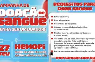 Curralinhos promove campanha de doação de sangue com transporte gratuito para voluntários (Foto: Divulgação) Curralinhos promove campanha de doação de sangue com transporte gratuito para voluntários (Foto: Divulgação)