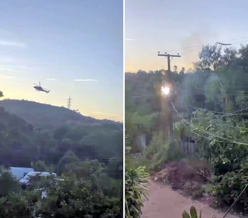 Helicóptero alvo de disparos acaba esbarrando na rede elétrica ao desviar dos tiros
