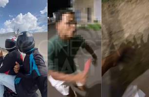 Homem usa faca para reagir a pegadinha de falso assalto de dupla em Teresina (Foto: Reprodução) Homem usa faca para reagir a pegadinha de falso assalto de dupla em Teresina (Foto: Reprodução)