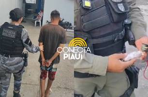 Passageiro de motociclista por app é preso com drogas na zona Sudeste de Teresina (Foto: Repórter 12/Conecta Piauí) Passageiro de motociclista por app é preso com drogas na zona Sudeste de Teresina (Foto: Repórter 12/Conecta Piauí)