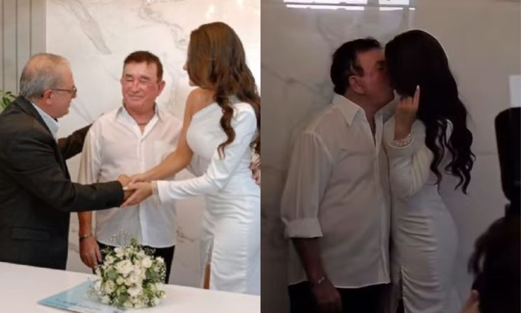 Amado Batista oficializa casamento com Calita Franciele, 50 anos mais nova
