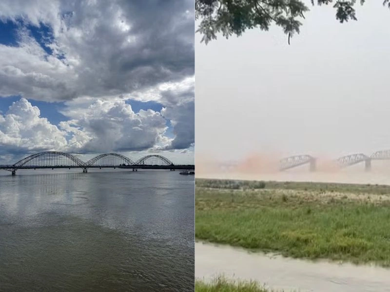 Antes e depois da Ava Bridge, uma das pontes que desabou em Mianmar por causa do terremoto