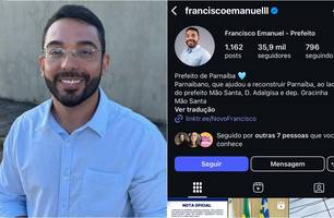 Após romper com família Mão Santa, prefeito de Parnaíba troca de nome no Instagram (Foto: Reprodução) Após romper com família Mão Santa, prefeito de Parnaíba troca de nome no Instagram (Foto: Reprodução)