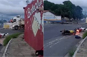 Caminhão colide contra postes e derruba energia e atinge motociclistas em Teresina (Foto: Reprodução)