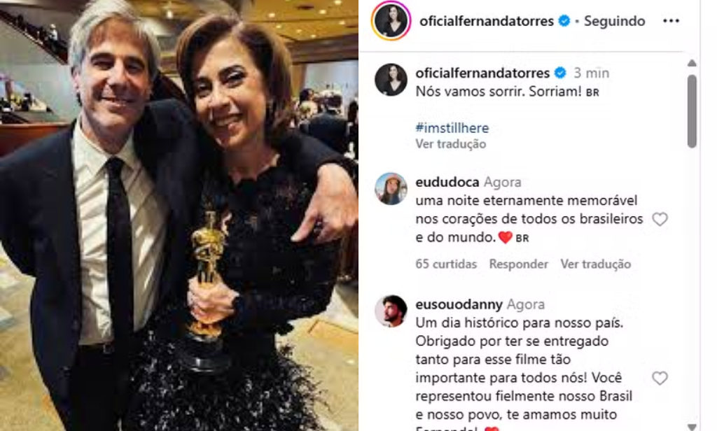 'Nós vamos sorrir', comemora Fernanda após conquista de Ainda estou aqui no Oscar