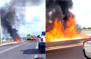 Vazamento de diesel em ônibus causa incêndio em avenida de Teresina (Foto: Reprodução)