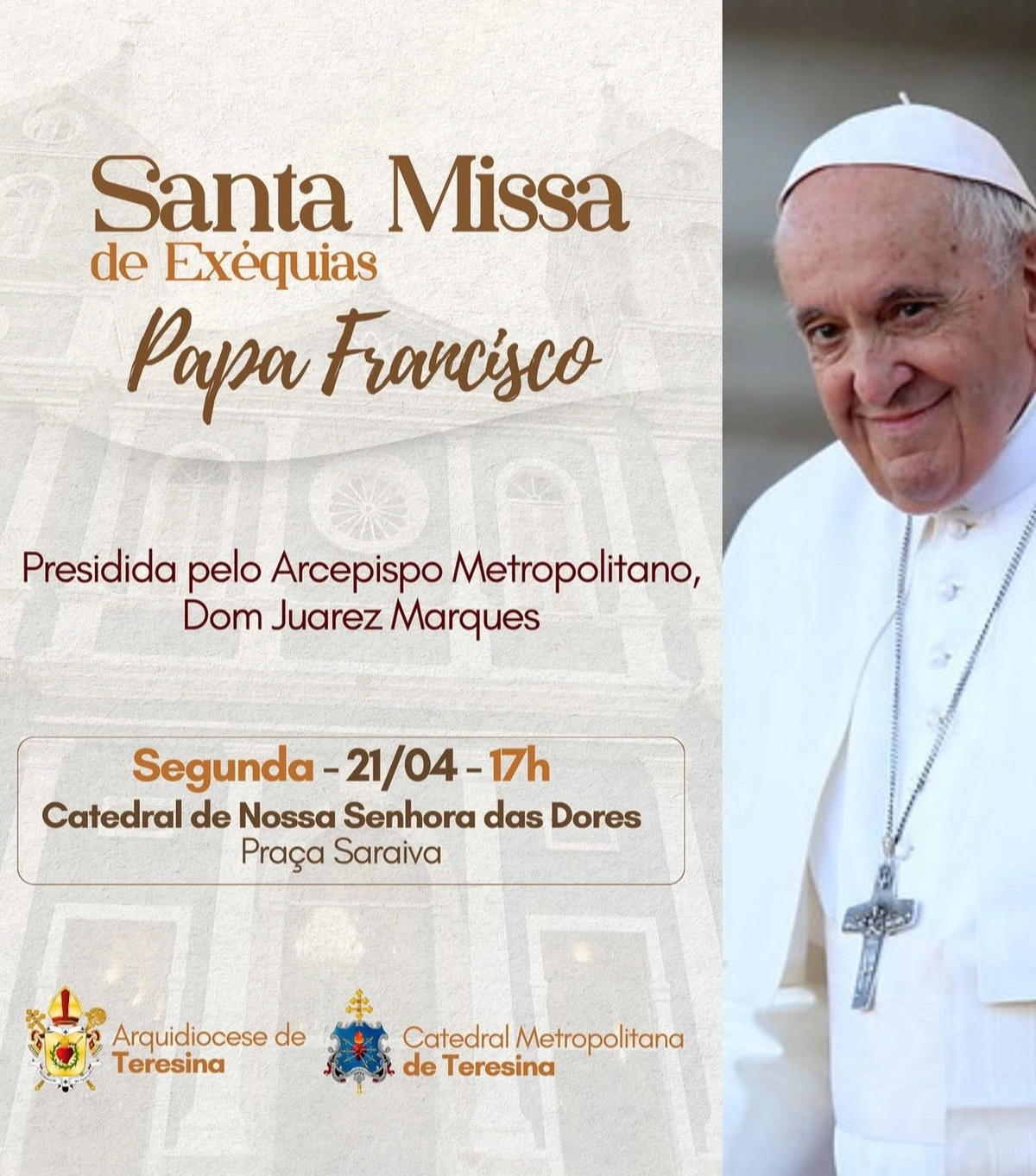 Arquidiocese de Teresina celebra missa em homenagem ao papa Francisco