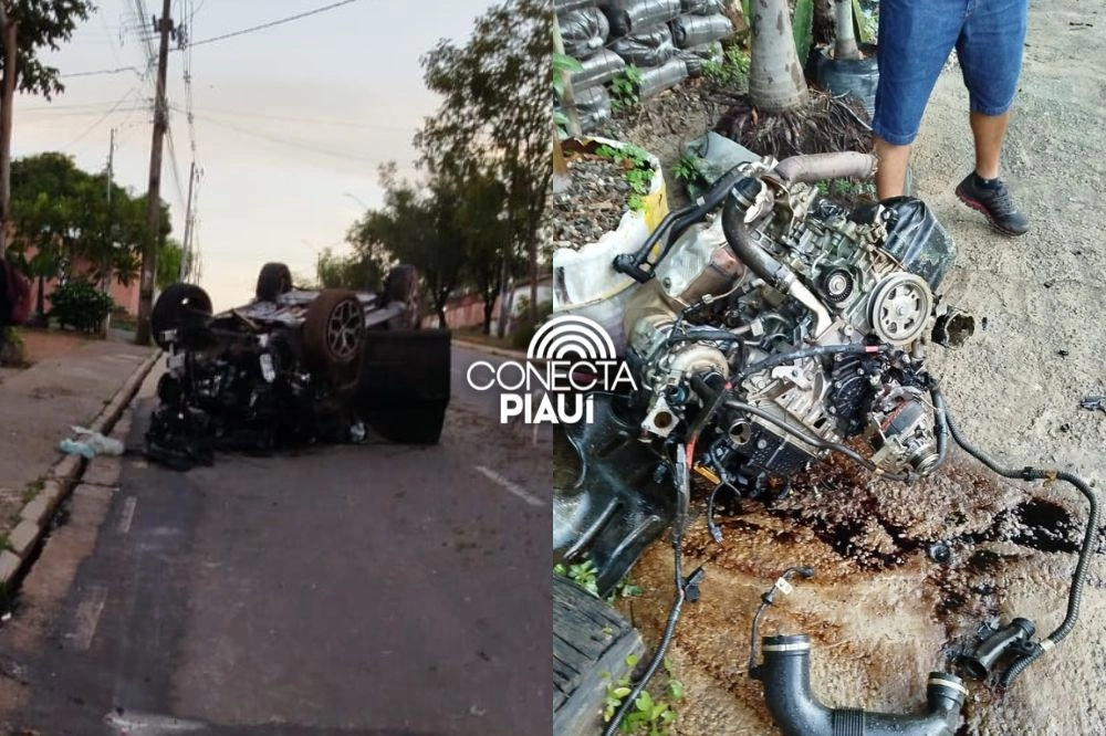 Carro capota após bater em canteiro de avenida na zona Leste de Teresina