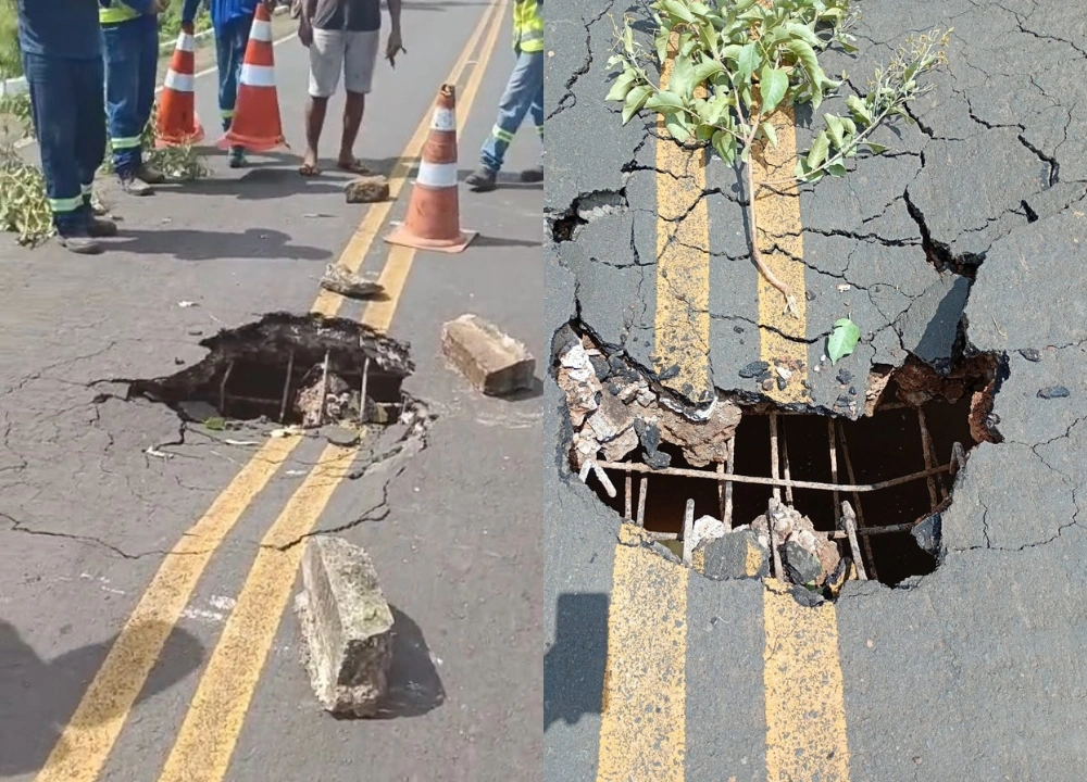 Cratera se abre em ponte na PI-214 e compromete tráfego em Morro do Chapéu