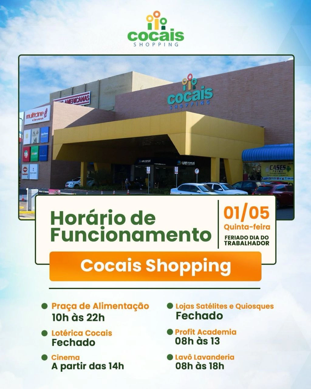Horário de funcionamento Cocais Shopping