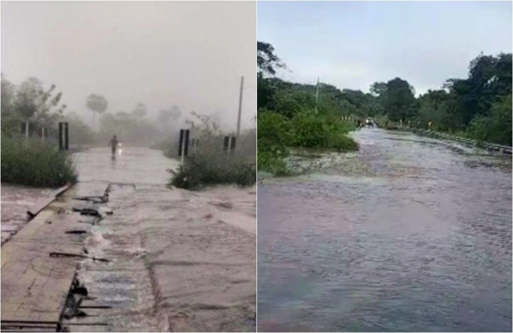 Ponte no Piauí é coberta por água após chuvas e PRF toma medidas emergenciais