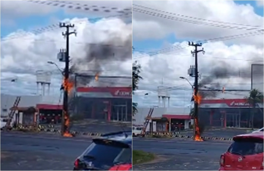 Poste pega fogo em frente a CN Motos na zona Sudeste de Teresina
