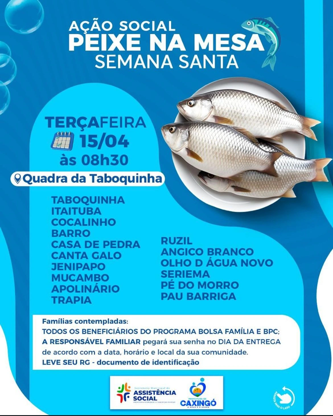 Prefeitura de Caxingó realiza entrega de peixes na Semana Santa