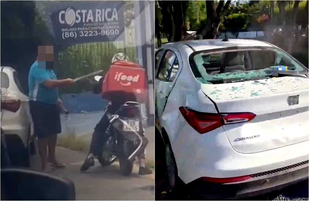 Taxista tem veículo destruído por entregadores após briga com facão em Teresina