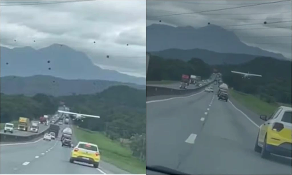 Vídeo: avião monomotor faz pouso forçado em meio a carros e caminhões em SC