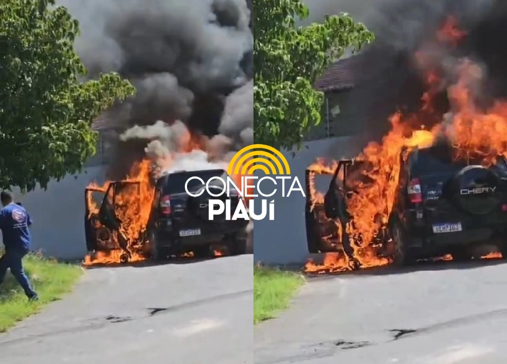 Carro pega fogo e mobiliza o Corpo de Bombeiros no bairro Angelim, em Teresina