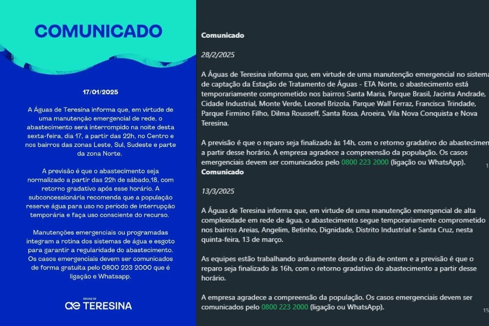 Em 4 meses, Águas de Teresina já interrompeu fornecimento de água ao menos 5 vezes