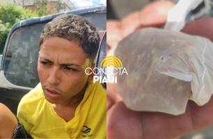 Jovem é preso após comprar pedra de crack para suposta revenda em Teresina (Foto: Repórter 12/Conecta Piauí) Jovem é preso após comprar pedra de crack para suposta revenda em Teresina (Foto: Repórter 12/Conecta Piauí)