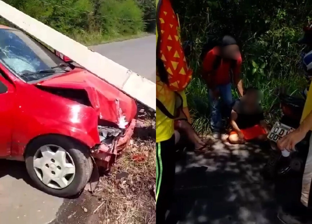 Mulher fica ferida após colidir carro contra poste na zona Rural de Teresina