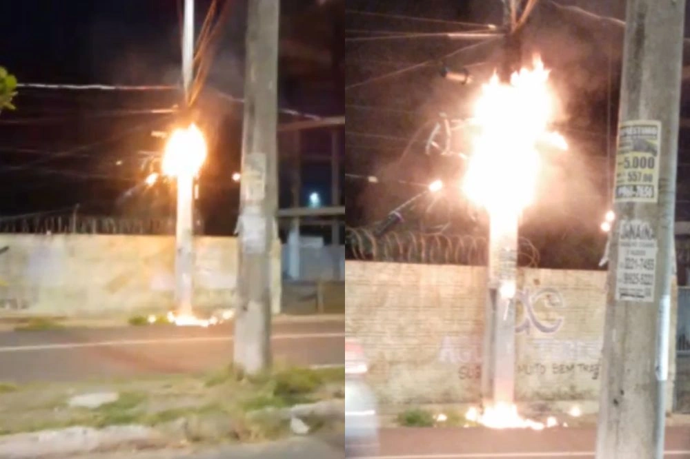 Poste pega fogo ao lado de restaurante em avenida da zona Sudeste de Teresina