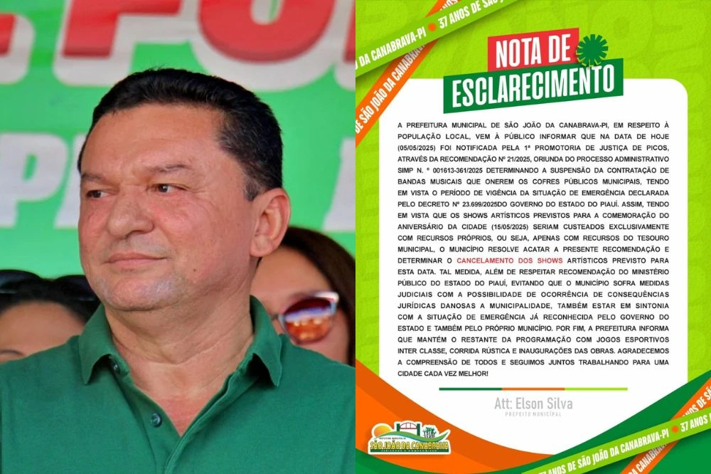 Prefeitura de São João da Canabrava cancela shows do aniversário da cidade