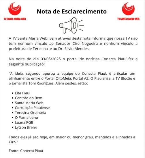 TV Santa Maria Web nega envolvimento com Senador Ciro Nogueira