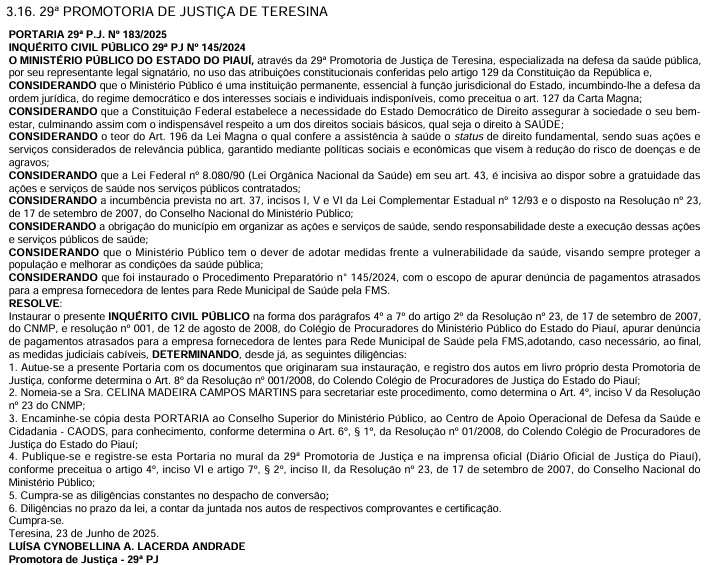 Atraso de pagamentos à empresa que fornece lentes para saúde de Teresina é apurado