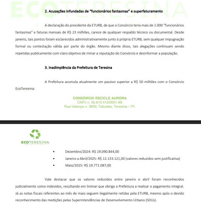 Empresa de limpeza pública acusa Prefeitura de Teresina de calote de R$ 50 milhões