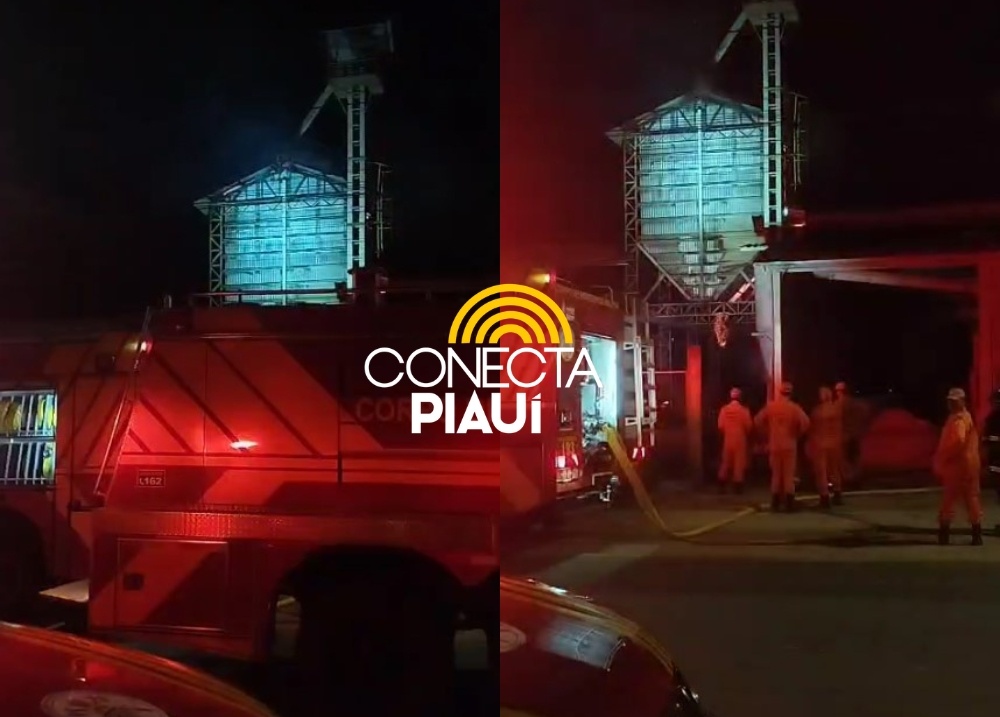 Estrutura de fábrica de arroz pega fogo na região do Polo Industrial, em Teresina