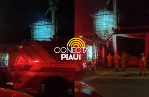 Estrutura de fábrica de arroz pega fogo na região do Polo Industrial, em Teresina (Foto: Reprodução)